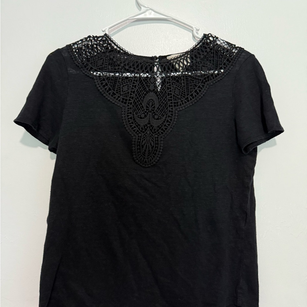 Sezane Black Crochet Yoke Tee